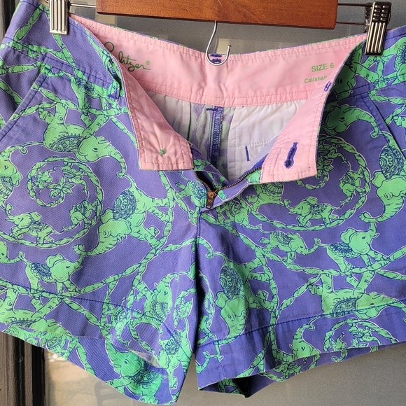 Lilly Pulitzer Callahan Shorts "Multi Lilly Loves Hawaii" Elephants Green Size 6 - Picture 7 of 12